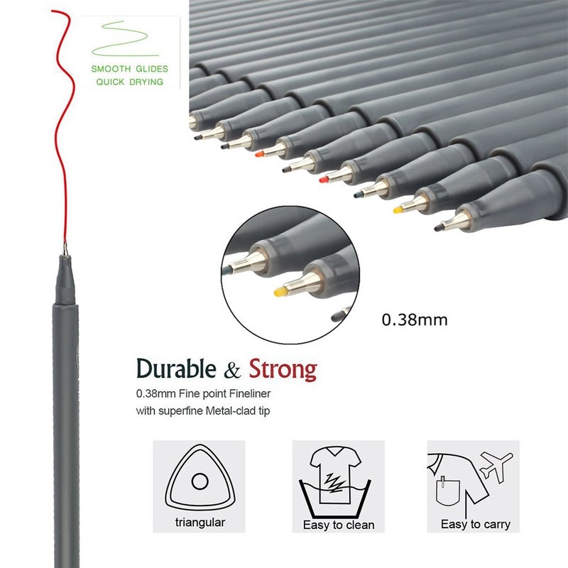 Taotree 24 Fineliner Color Pens  Fine Line Colored Sketch Writing Drawing Pens for Journaling Planner Note Taking Adult Coloring Books  Porous Fine Point Markers  School Office Teacher Art Supplies - Image 2